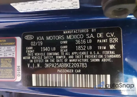 2019 Kia Rio 5-Door S from USA, damaged, VIN 3KPA25AB8KE209783